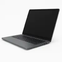 Ordinateur portable moderne pour usage professionnel sur fond blanc, ports visibles