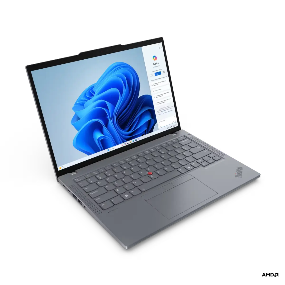 Vue de face du Lenovo ThinkPad T14 Gen 5 avec son écran allumé – un PC portable fiable et performant pour les professionnels.