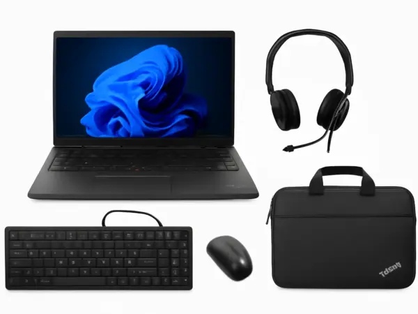 Lenovo ThinkPad E14 Gen 6 avec accessoires filaires et sacoche – pack professionnel conçu pour les besoins des petites entreprises.