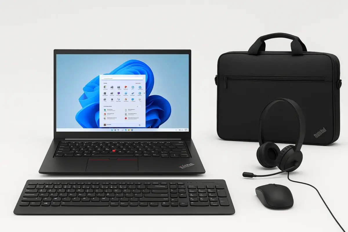 Lenovo ThinkPad E14 Gen 6 avec accessoires filaires et sacoche – pack professionnel conçu pour les besoins des petites entreprises.
