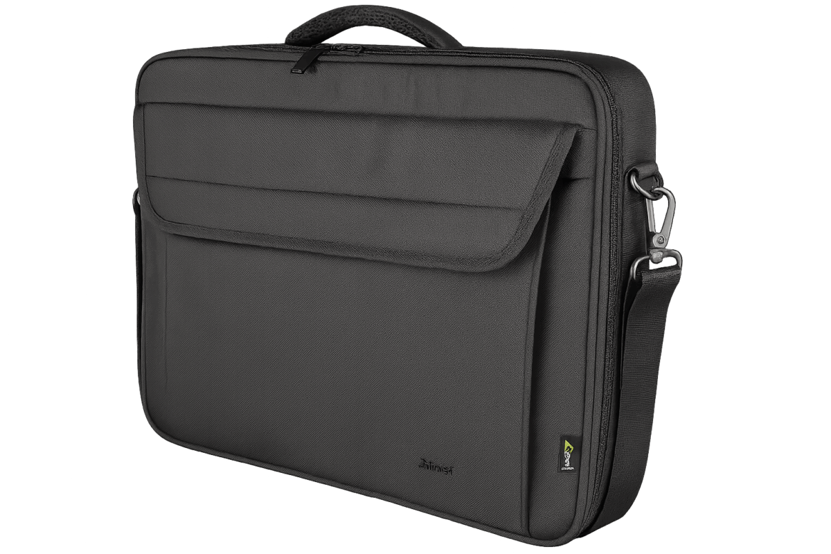 Vue frontale de la sacoche ordinateur portable noire 15,6 pouces avec poche extérieure