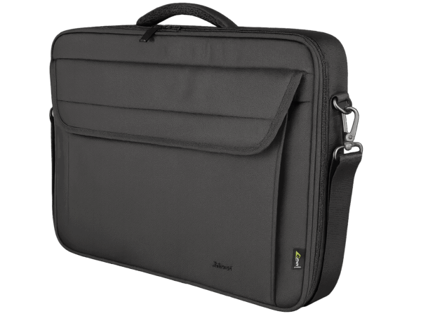 Vue frontale de la sacoche ordinateur portable noire 15,6 pouces avec poche extérieure