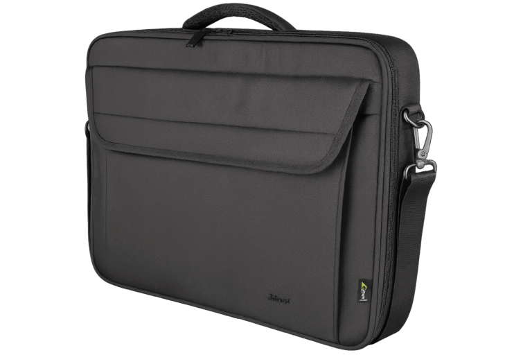 Vue frontale de la sacoche ordinateur portable noire 15,6 pouces avec poche extérieure