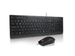 Clavier et souris filaire pour poste de travail – design compact, touches silencieuses, souris optique 1600 dpi, fond bleu clair.