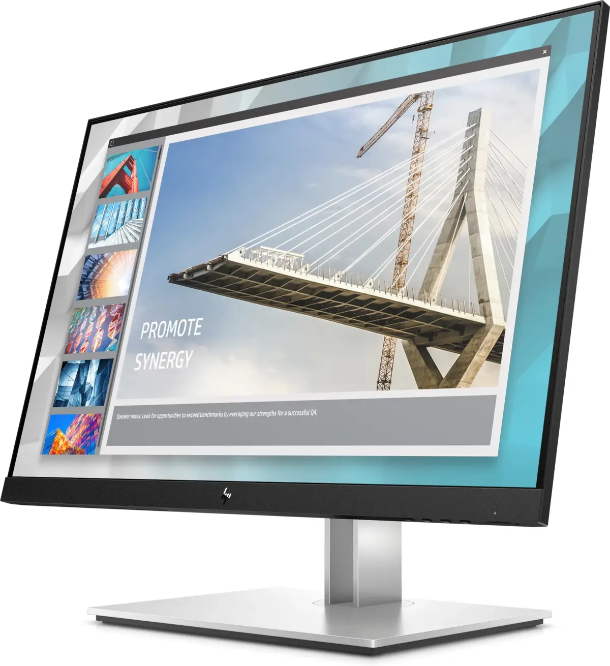 Écran HP E24q G5 – vue latérale montrant la finesse du design