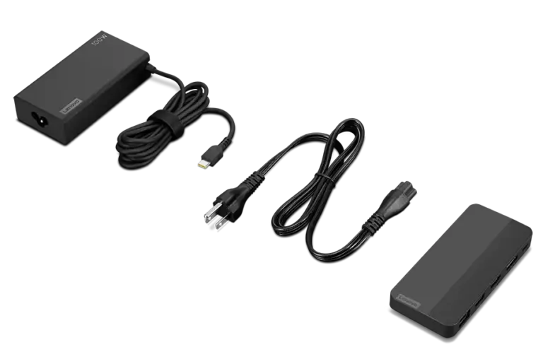 Accessoires inclus avec station d’accueil Lenovo USB-C – alimentation, câbles et adaptateurs secteur
