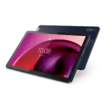 Vue d’ensemble de la tablette Lenovo Tab M10 5G avec écran 2K et design fin. Parfait pour les pros en télétravail.