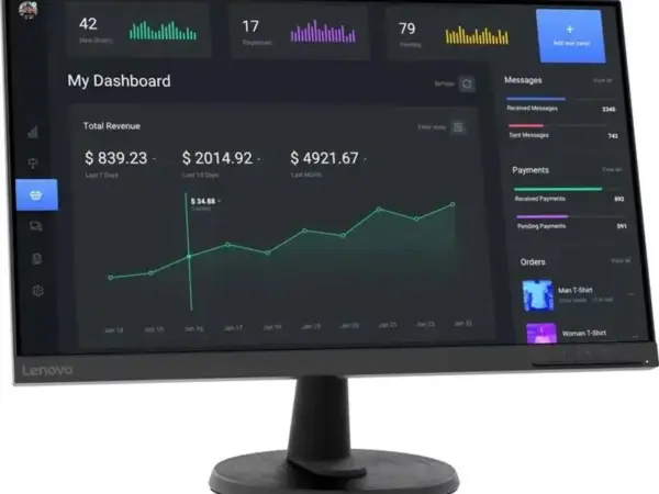 alt="Moniteur Lenovo ThinkVision C24-40 – Vue de face avec écran allumé, pied rond et dalle VA de 23,8 pouces"