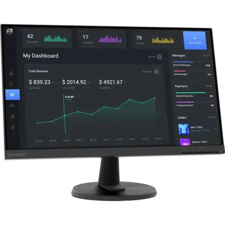 alt="Moniteur Lenovo ThinkVision C24-40 – Vue de face avec écran allumé, pied rond et dalle VA de 23,8 pouces"