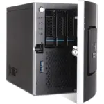 Vue interne du serveur TERRA MINISERVER G5 montrant les baies de stockage, ports USB et système de refroidissement. Format mini-tour.