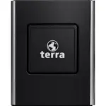 Gros plan sur le logo TERRA visible à l’avant du boîtier du serveur TERRA MINISERVER G5.