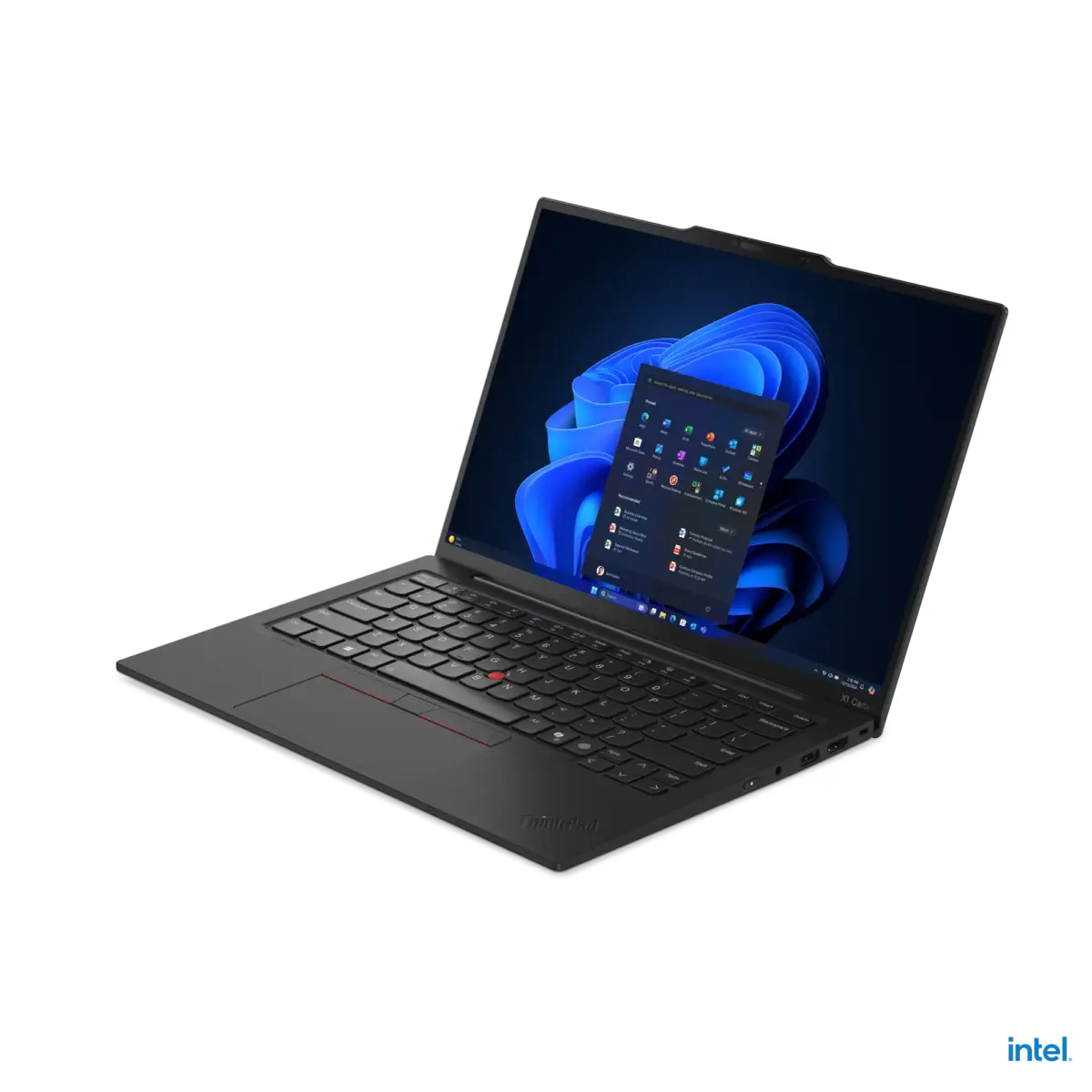 Ordinateur portable Lenovo ThinkPad X1 Carbon Gen 13 ouvert, vue en perspective gauche