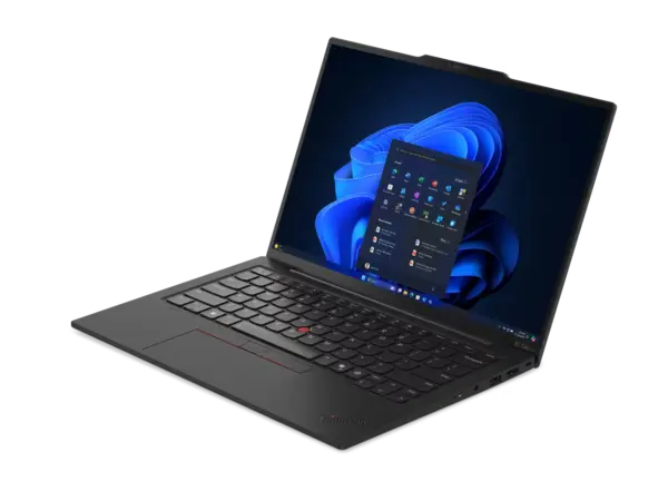 Ordinateur portable Lenovo ThinkPad X1 Carbon Gen 13 ouvert, vue en perspective gauche
