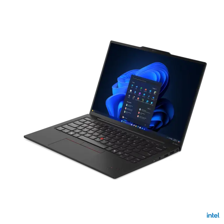 Ordinateur portable Lenovo ThinkPad X1 Carbon Gen 13 ouvert, vue en perspective gauche